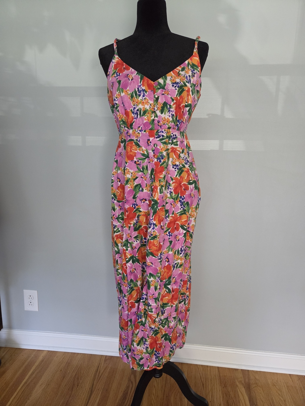 Zara Pink & Orange Floral Spaghetti-Strap Maxi Dress